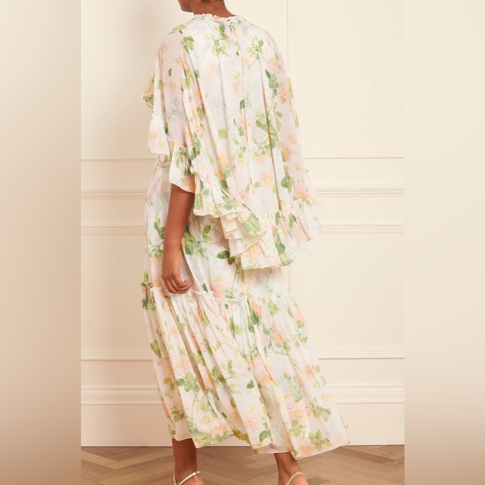 Needle & Thread White Floral Ruffle Maxi Dress with Green Accents - Picture 9 of 14